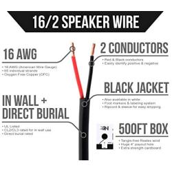 Next 16/2 Speaker Wire - 16 AWG/Gauge 2 Conductor - UL Listed In Wall (CL2/CL3) and Outdoor/In Ground (Direct Burial) Rated - Oxygen-Free Copper (OFC) - 500 Foot Bulk Cable Pull Box -  Black