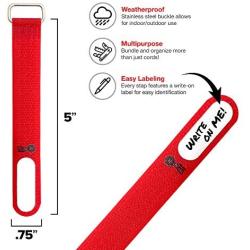 Wrap-It Storage Cinch-Straps, 5'' 20 Pack (Red), Features Stainless Steel Buckle and Write on Label for Easy Cord Identification and Cable Management, Reusable Multi-Purpose Securing Cinch Straps