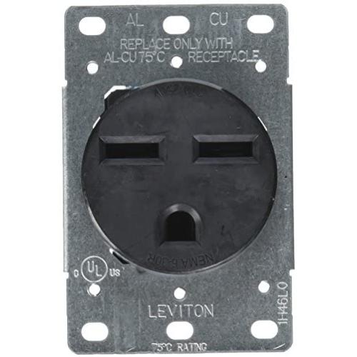 Leviton 5372-S00 30 Amp, 250 Volt, NEMA 6-30R, 2P, 3W, Flush Mtg Receptacle, Straight Blade, Industrial Grade, Grounding, Side Wired, Steel Strap, Black, pack of 1