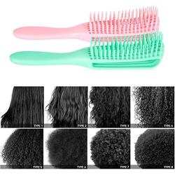 Emoly 2 Pack Detangling Brush for Natural Hair-Detangler for America 3a to 4c Kinky Wavy, Curly, Coily Hair, Detangle Easily with Wet/Dry (Green& Pink)