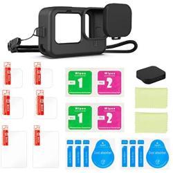 Kupton 9PCS Accessories Kit Compatible with GoPro HERO9 Black, Silicone Sleeve Case with Lanyard + 6PCS Tempered Glass Screen Lens Protector + 2PCS Lens Cap Compatible with GoPro Hero 9 Black