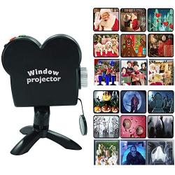 OOCOME Halloween Christmas Window Projector, Holographic Projection with Tripod, Christmas Halloween Window Projector with 12 Movies, Outdoor Garden Decoration for Halloween/Christmas
