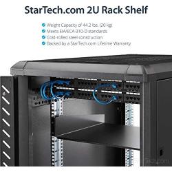 StarTech.com 2U Server Rack Mount Shelf - 15.7in Deep Steel Universal Cantilever Tray for 19'' Network & AV Equipment Rack/Cabinet - 44lbs (CABSHELF), Black