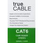 trueCABLE Cat6 Riser (CMR), 1000ft, Green, 23AWG 4 Pair Solid Bare Copper, 550MHz, ETL Listed, Unshielded Twisted Pair (UTP), Bulk Ethernet Cable