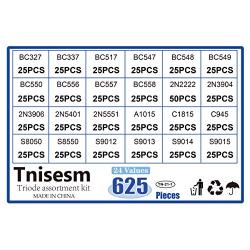 Tnisesm 625Pcs 24 Values NPN PNP Power General Purpose Transistors Assortment Kit BC327 - S9015 for Hobby Electronics, Audio-Video, Repair & Electronic Projects