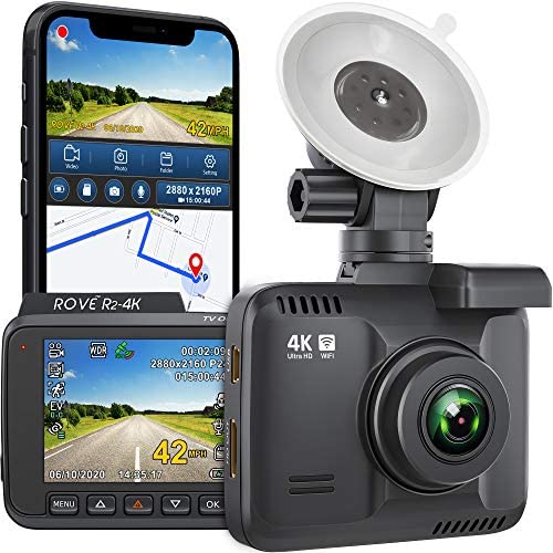 Rove R2- 4K Dash Cam Built in WiFi GPS Car Dashboard Camera Recorder with UHD 2160P, 2.4'' LCD, 150° Wide Angle, WDR, Night Vision