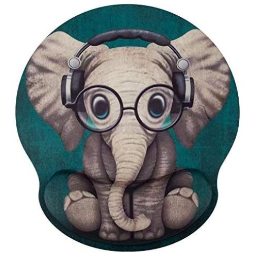 Marphe Mouse Pad with Wrist Support Green Pattern Headset Music Elephant Mousepad Non-Slip Rubber Gaming Wrist Rest Mouse Pads for Computers Laptop