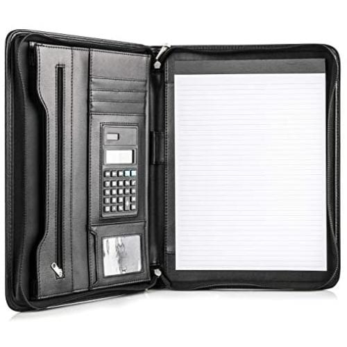 COSSINI Black Superior Vegan Leather Business Portfolio with Zipper – Padfolio All-in-One - Smartest Protective 10.1 Inch Tablet Sleeve, Presentation Slot, Solar Calculator, Card Storage, Writing Pad COSSINI Black Superior Vegan Leather Business Portfolio with Zipper – Padfolio All-in-One - Smartest Protective 10.1 Inch Tablet Sleeve, Presentation Slot, Solar Calculator, Card Storage, Writing Pad