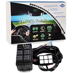 WATERWICH 6 Gang Switch Panel Electronic Relay System Circuit Control Box Waterproof Fuse Relay Box Wiring Harness Assemblies for Car Auto Truck Boat Marine (Universal 6 Gang Button Switch Panel)