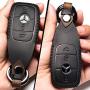 Leather Mercedes-Benz Key Fob Cover, Suit for Keyless Remote Control for Benz A C E S Class Series and GLK CLA GLA GLC GLE CLS SLK AMG Series etc (A-Black)