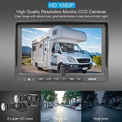 DALLUX Backup Camera System with 9'' Monitor Built-in DVR Recorder for RV Semi Box Truck Trailer Motorhome,Quad Split Screen 4 Channel 1080P HD Waterproof Rear & Side View Rearview Camera Kit