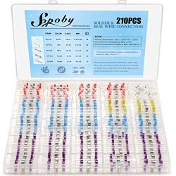 Sopoby 210PCS Solder Wire Connectors, Self-Solder Heat Shrink Butt Connector Waterproof Insulated Electrical Butt Splice Wire Terminals for Automotive Boat Truck Stereo Wire Joint(5 Colors/5 Sizes)