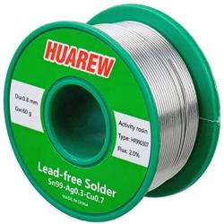 HUAREW HR990307 Sn 99-Ag 0.3-Cu 0.7 lead-free solder wire with rosin core (0.8mm, 60g)