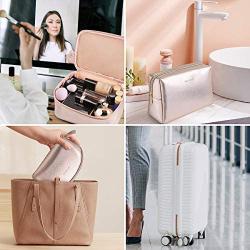 MAANGE 3 Pcs Makeup Bag Portable Travel Cosmetic Bag Large Makeup Bag Organizer with Gold Zipper Waterproof Toiletry Bags for Women and Girls(Rose Gold)