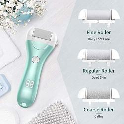 Electric Callus Remover, RUEOO Rechargeable Electronic Feet File Hard Skin Remover IPX7 Waterproof Pedicure Tool for Cracked Heels and Dead Skin, with 3 Coarse Roller Heads Foot Rasp