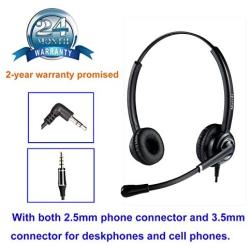 2.5mm Headset with Noise Canceling Microphone for Panasonic Telephone, Including 3.5mm Connector for Smartphone PC Laptop, Office CallCenter Headset for Cisco AT&T Vtech Undiden Cordless DECT Phone
