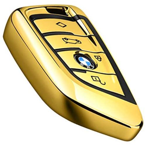 Intermerge for BMW Key Fob Cover,Blade Shape Soft TPU Key Case Shell Pouch for BMW New BMW X1 X3 X5 X6,BMW Series 1 2 5 7 Keyless Entry BMW Key Cover-Gold