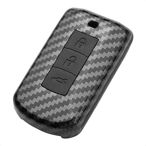 TANGSEN Smart Key Fob Case for MITSUBISHI LANCER MIRAGE OUTLANDER SPORT 2 3 4 Button Keyless Entry Remote Personalized Protective Cover Plastic Carbon Fiber Pattern Black Silicone