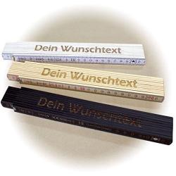 Holz-Gliedermaßstab/Zollstock Weiss mit Lasergravur (2 Meter, einseitig beschriftet)