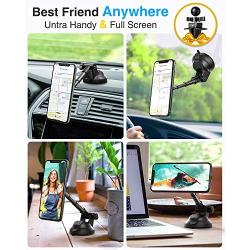 VANMASS Magnetic Phone Car Mount with 6 Powerful Rare-earth Magnets, Durable Aluminium Alloy Structure, Super Sticky Suction Cup, Cell Phone Holder for Car Dashboard Windshield Air Vent, for All Phone