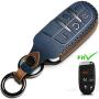 Leather Car Key Fob Cover, Suit for Keyless Control for Jeep Grand Cherokee Dodge Challenger Charger Dart Durango Journey Chrysler 200 300 Fiat etc (A Style, Blue) … …