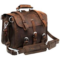 Polare Mens Full Grain Leather 16 Briefcase Shoulder Messenger Bag Fit 15.6 Laptop