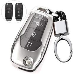 ROYALFOX(TM 2 3 Buttons Soft TPU flip Remote Key Fob case Cover for 2015 2016 2017 2018 2019 Ford F150 F250,Focus 3 Escort Kuga Everest Fiesta Mustang Edge MKV Fusion 2016 Ranger (Silver)