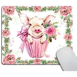 Smooffly Cute Pig Computer Mouse Pad,Watercolor Floral Office Accessories Non-Slip Rubber Comfortable Customized Gaming Mousepad