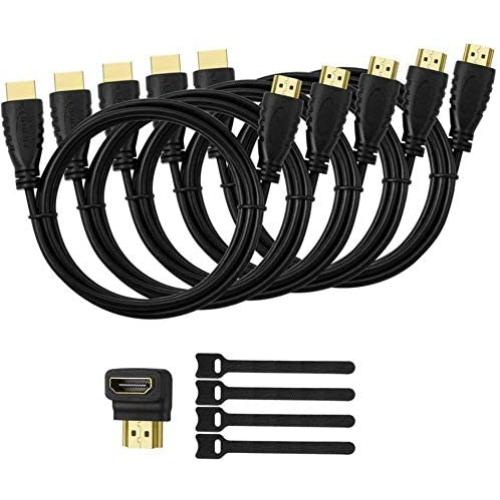 5 Pack High-Speed HDMI Cables-6ft with 90 Degree Adapter, Gold Plated Connectors, Cord Ties for TV PC Playstaion Support Ethernet, 3D, 1080P, ARC, Save Money & Deliver Dazzling Quality
