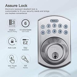 Tacklife Keypad Electronic Deadbolt Door Lock, Keyless Entry Door Lock with 1-Touch Motorized Auto-Locking, Easy to Install for Locker, Office & Home, Satin Nickel-EKPL1A