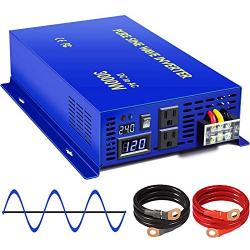 XYZ INVT 3000W Pure Sine Wave Power Inverter 24V DC to 110v 120V AC with 2 AC Outlets 2 Sets of Battery Cables, Power Converter for Home Solar System, RV, Camping.(3000W24V)