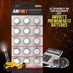 15 Pack LR44 AG13 A76 Battery - [Ultra Power] Premium Alkaline 1.5 Volt Non Rechargeable Round Button Cell Batteries for Watches Clocks Remotes Games Controllers Toys & Electronic Devices (15 Pack)