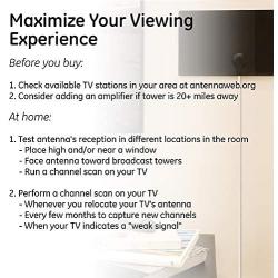 GE Ultra Edge Indoor TV Antenna, Slim Home Decor Reversible Black White, 4K 1080P VHF UHF, Long Range Antenna, Digital, HDTV Antenna, Smart TV Compatible, 6Ft Coaxial Cable, 11264