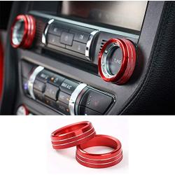 TopDall Red Aluminum Headlight Volume Tune Control Knob Cover Ring Trim Interior Accessories for Ford Mustang