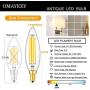 OMAYKEY 8W Lengthened LED Candelabra Bulb 3000K Soft White, 80W Equivalent 800LM Dimmable, E12 Base Vintage Edison B11 Lengthened Candle Clear Glass LED Chandelier Light Bulbs, Pack of 4