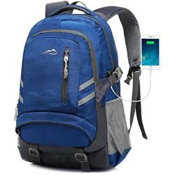 Backpack For School Bookbag College Student Business Travel with USB Charging Port Fit Laptop Up to 15.6 Inch Anti Theft Luggage Straps (Blue)