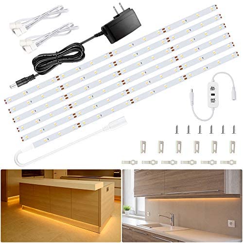 Ustellar 20ft LED Under Cabinet Lighting Kit, 1800lm Dimmable Light Strip, Hand Wave Activated Under Counter Lights for Kitchen Cabinet, Counter, Shelf- ETL Listed, 360 LEDs 3000K Warm White