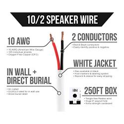 Next 10/2 Speaker Wire - 10 AWG/Gauge 2 Conductor - UL Listed in Wall (CL2/CL3) and Outdoor/In Ground (Direct Burial) Rated - Oxygen-Free Copper (OFC) - 250 Foot Bulk Cable Pull Box - White