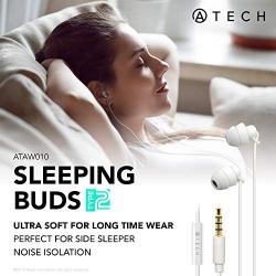 ATECH Ultra Flexible Silicon Sleeping Earbuds with Microphone Earplugs for ASMR, Insomnia, Snoring, Air Travel, Relaxation, Binaural, White