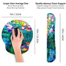 Claude Monet Water Lilies VI Ergonomic Design Mouse Pad with Wrist Rest Hand Support and Keyboard Support. Round Large Mousing Area. Mouse Pad and Keyboard Pad for Laptop, PC Computer & Mac.