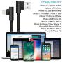 90 Degree Right Angle iPhone Charger Lightning Cable 5 Pack 3/3/6/6/10ft Certified Metal Long USB Cord iPhone 12/11/Pro/Max/X/XS/XR/XS/8/7/Plus/6/6S/SE-BLACK