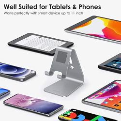 Upgraded Aluminum Cell Phone Stand, OMOTON C1 Durable Cellphone Dock with Protective Pads, Smart Stand Designed for iPhone 11 Pro Max XR XS 8 Plus 7 SE, iPad Mini, Android Phones,Grey