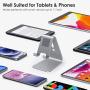 Upgraded Aluminum Cell Phone Stand, OMOTON C1 Durable Cellphone Dock with Protective Pads, Smart Stand Designed for iPhone 11 Pro Max XR XS 8 Plus 7 SE, iPad Mini, Android Phones,Grey