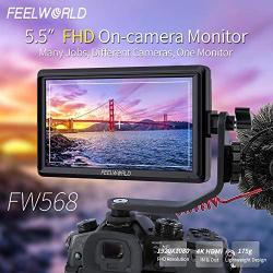 FEELWORLD FW568 5.5 inch DSLR Camera Field Monitor Video Peaking Focus Assist Small Full HD 1920x1080 IPS with 4K HDMI 8.4V DC Input Output Include Tilt Arm