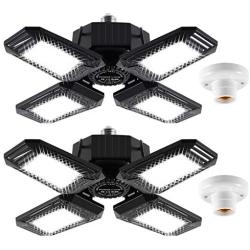 2-Pack LED Garage Lights, New Four Leaf Deformable 120W LED Garage Light, 12000 LM 6500K Quadruple Glow LED Garage Light Ceiling Lights for Garage Basement Workshop, Warehouse, Workshop and Yard