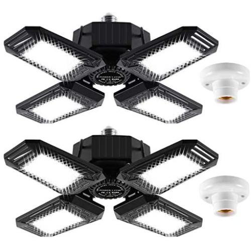 2-Pack LED Garage Lights, New Four Leaf Deformable 120W LED Garage Light, 12000 LM 6500K Quadruple Glow LED Garage Light Ceiling Lights for Garage Basement Workshop, Warehouse, Workshop and Yard