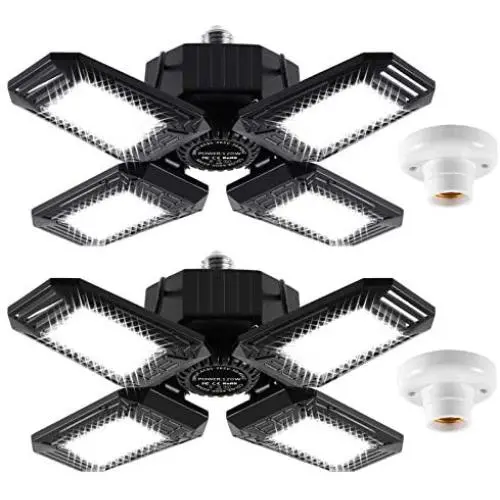 2-Pack LED Garage Lights, New Four Leaf Deformable 120W LED Garage Light, 12000 LM 6500K Quadruple Glow LED Garage Light Ceiling Lights for Garage Basement Workshop, Warehouse, Workshop and Yard 2-Pack LED Garage Lights, New Four Leaf Deformable 120W LED Garage Light, 12000 LM 6500K Quadruple Glow LED Garage Light Ceiling Lights for Garage Basement Workshop, Warehouse, Workshop and Yard