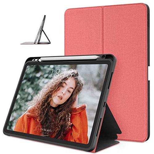 DTTO Case for iPad Air 4 2020, iPad 10.9 Case, Double-fold Folio Stand Shockproof TPU Back Cover with Built-in Apple Pencil Holder - Auto Wake/Sleep and Multiple Viewing Angles, Pink