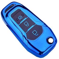 Royalfox(TM) 2 3 Buttons Full TPU flip Remote Key Fob case Cover for 2015-2019 Ford F150 F250,Focus 3 Escort Kuga Mondeo Everest Fiesta Mustang Fecosport Edge MKV Fusion 2016 Ranger S-max (Blue)