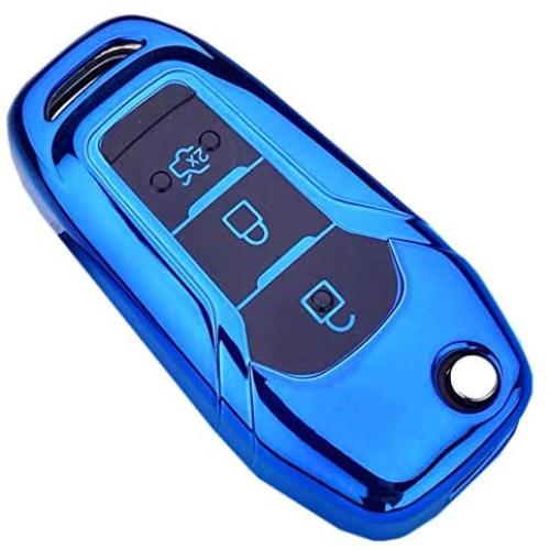 Royalfox(TM) 2 3 Buttons Full TPU flip Remote Key Fob case Cover for 2015-2019 Ford F150 F250,Focus 3 Escort Kuga Mondeo Everest Fiesta Mustang Fecosport Edge MKV Fusion 2016 Ranger S-max (Blue)